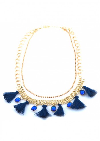 Blue Tassle And Gems Collar