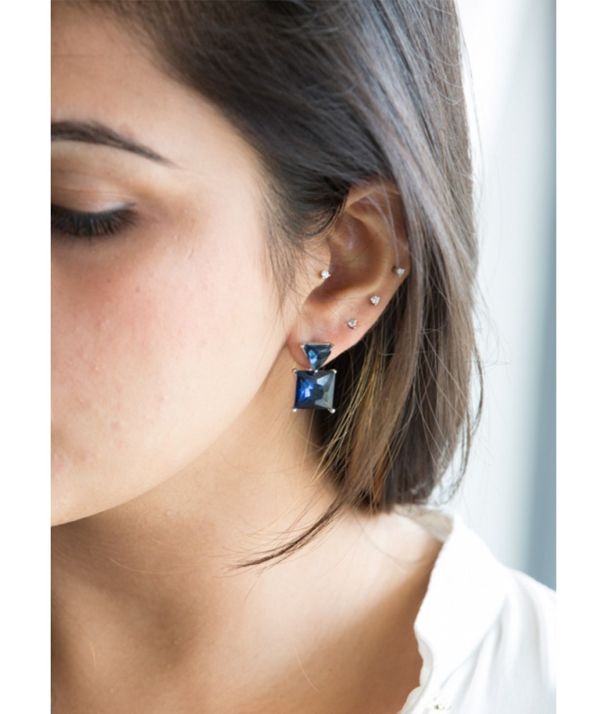Blue Square Down Earring