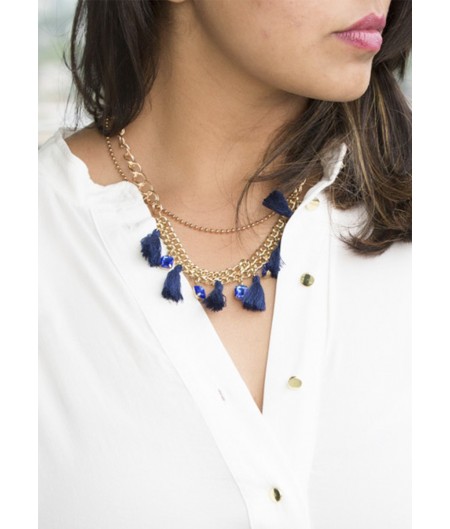 Blue Tassle And Gems Collar
