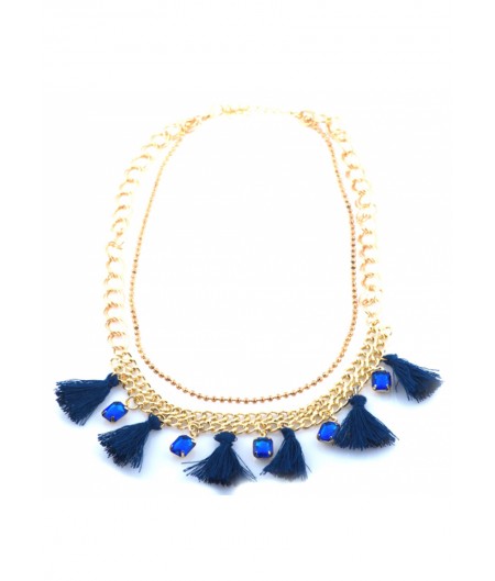 Blue Tassle And Gems Collar