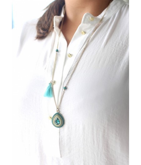 Blue Tassled Teardrop Long Chain