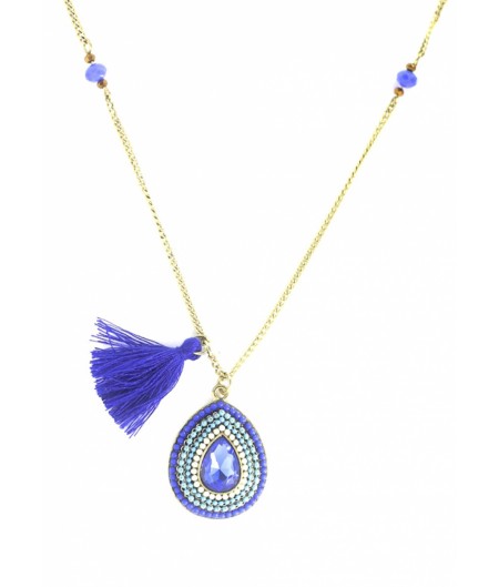 Blue Tassled Teardrop Long Chain