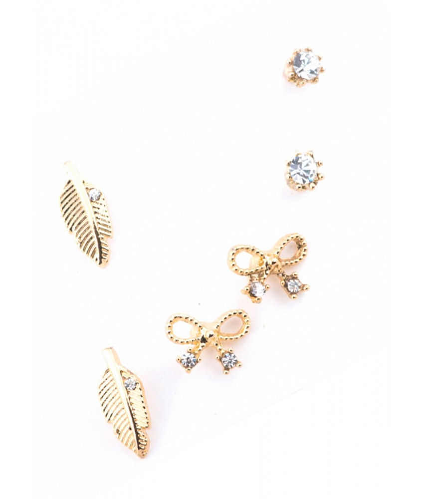 Feather And Bow Stud Set