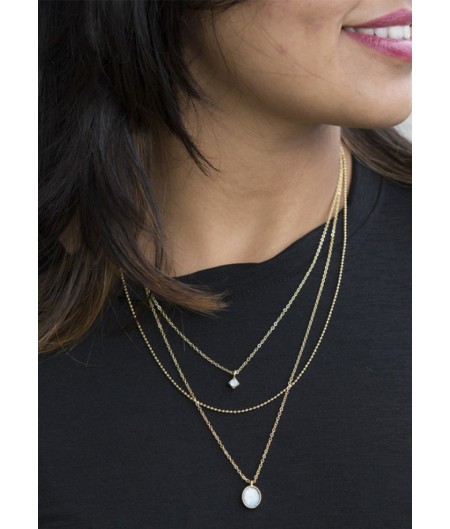 Gold Twin Stone Elle Layered Long Chain