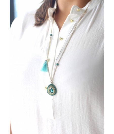 Green Tassled Teardrop Long Chain
