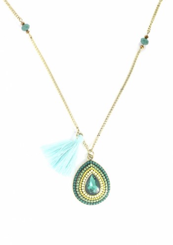 Green Tassled Teardrop Long Chain