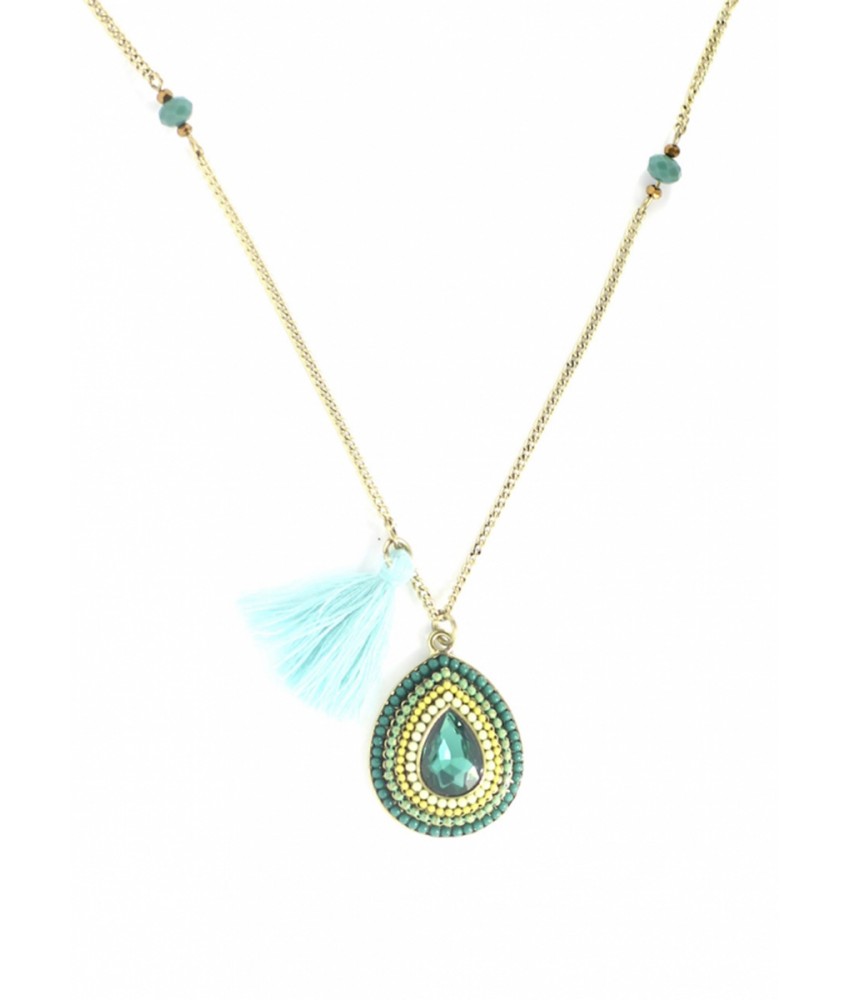 Green Tassled Teardrop Long Chain