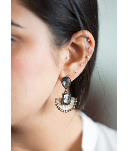Grey Teardrop Fan Earring