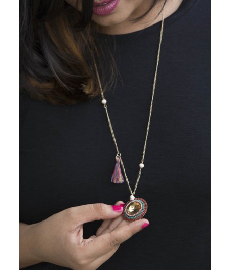 Multicolored Tassled Sphere Long Chain