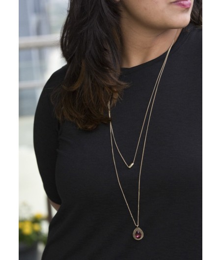 Pink Antique Teardrop Layered Long Chain