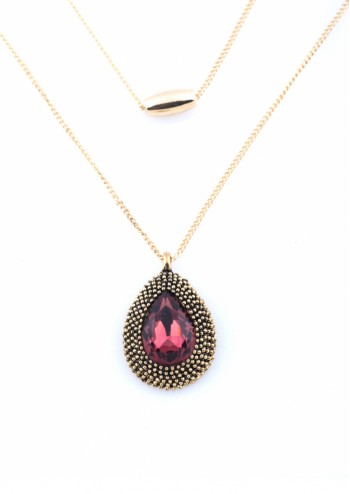 Pink Antique Teardrop Layered Long Chain