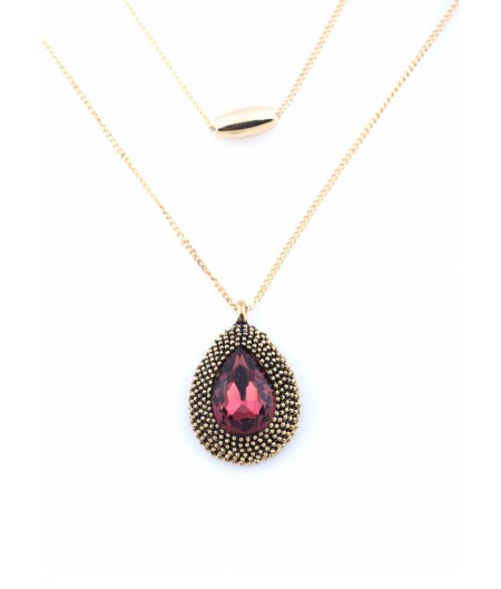Pink Antique Teardrop Layered Long Chain