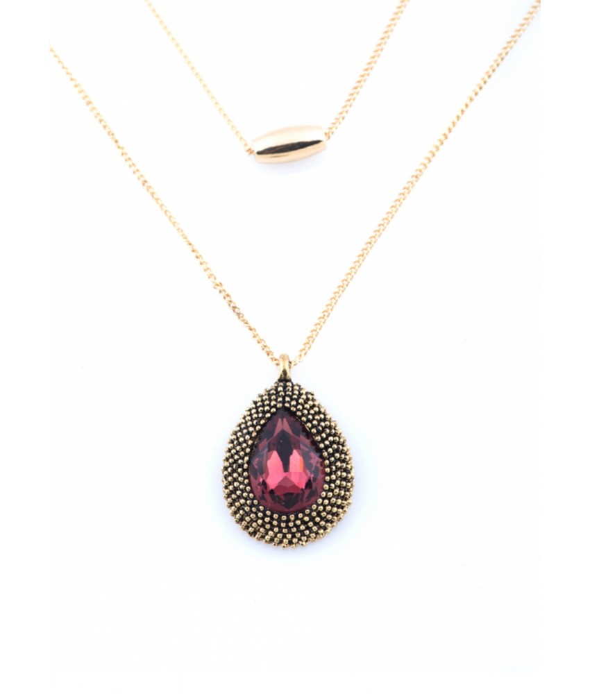 Pink Antique Teardrop Layered Long Chain
