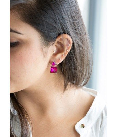 Pink Square Down Earring