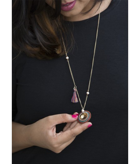 Purple Tassled Sphere Long Chain