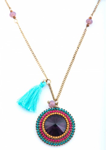 Purple Tassled Sphere Long Chain