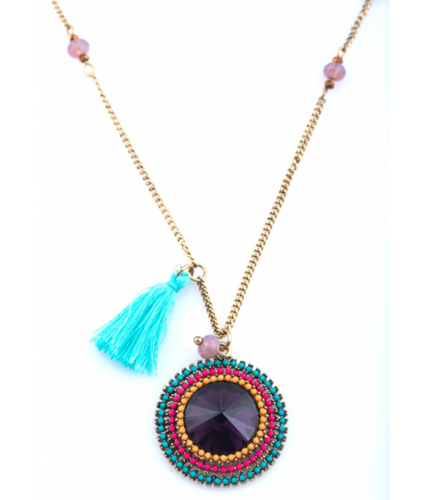 Purple Tassled Sphere Long Chain