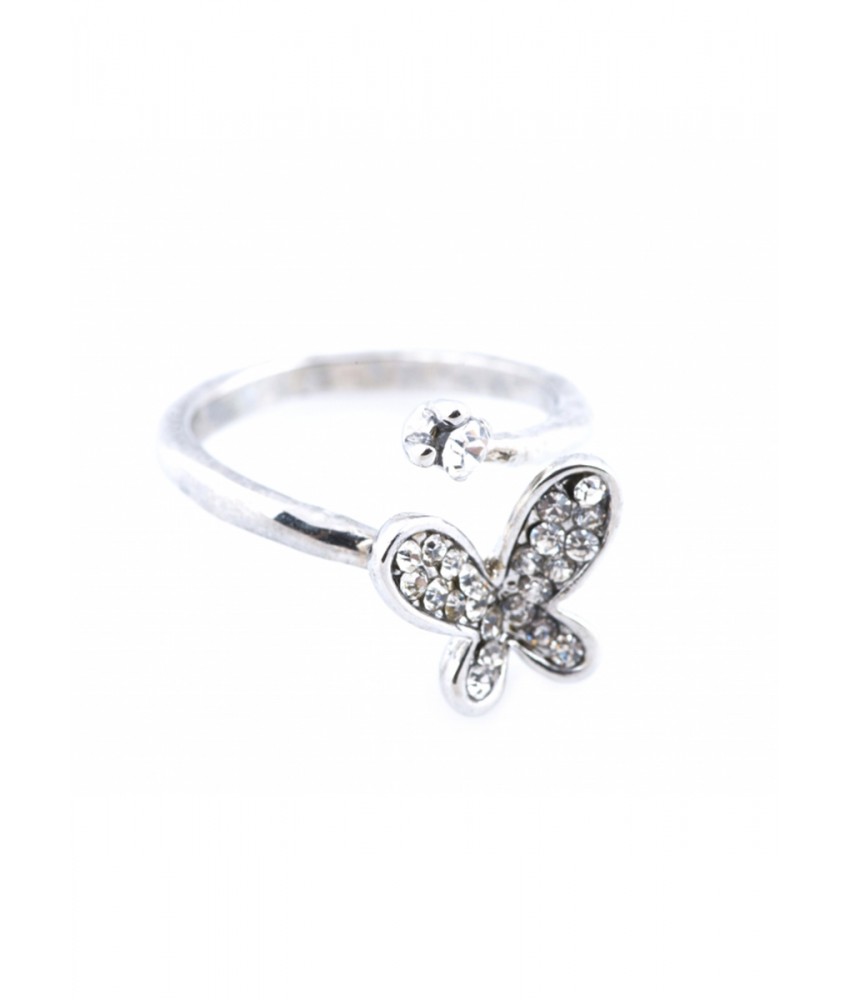 Silver Butterfly Studded Ring