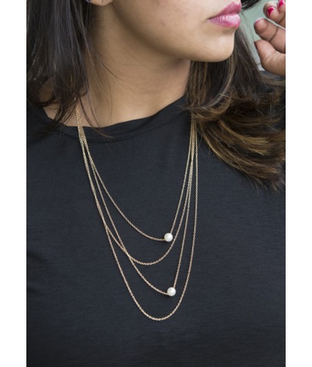 Silver Pearl String Layered Long Chain