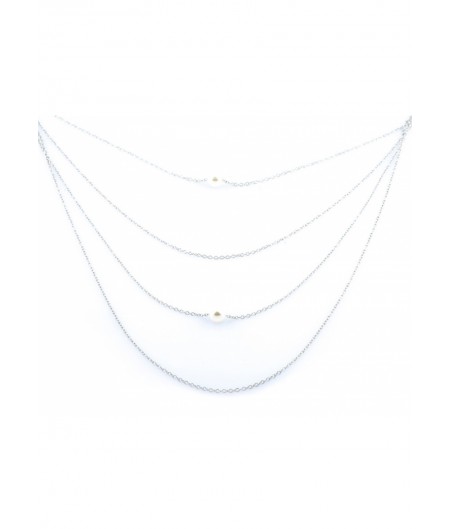 Silver Pearl String Layered Long Chain