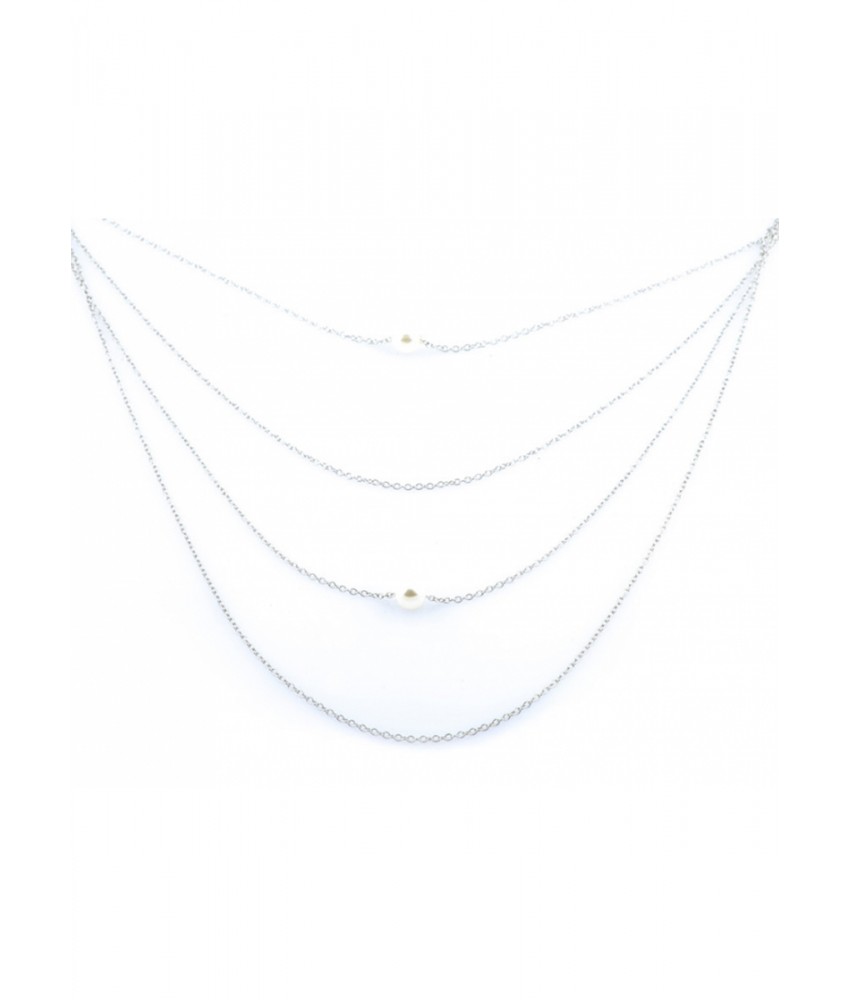 Silver Pearl String Layered Long Chain