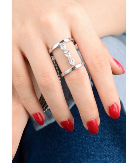 Silver Triple Gem Ring