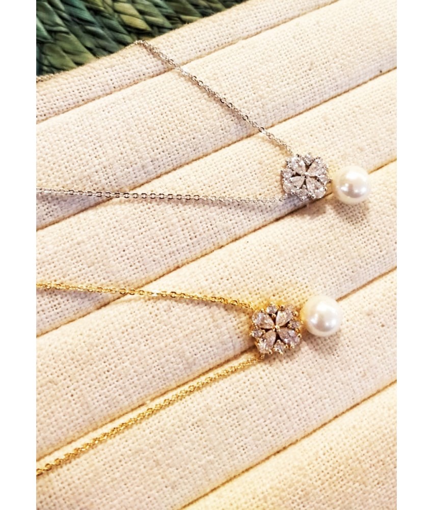 Swarovski Flower Pearl Gold And Silver