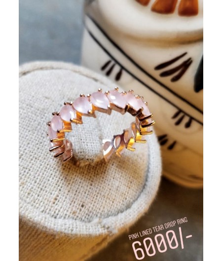 White Lined Tear Drop Ring